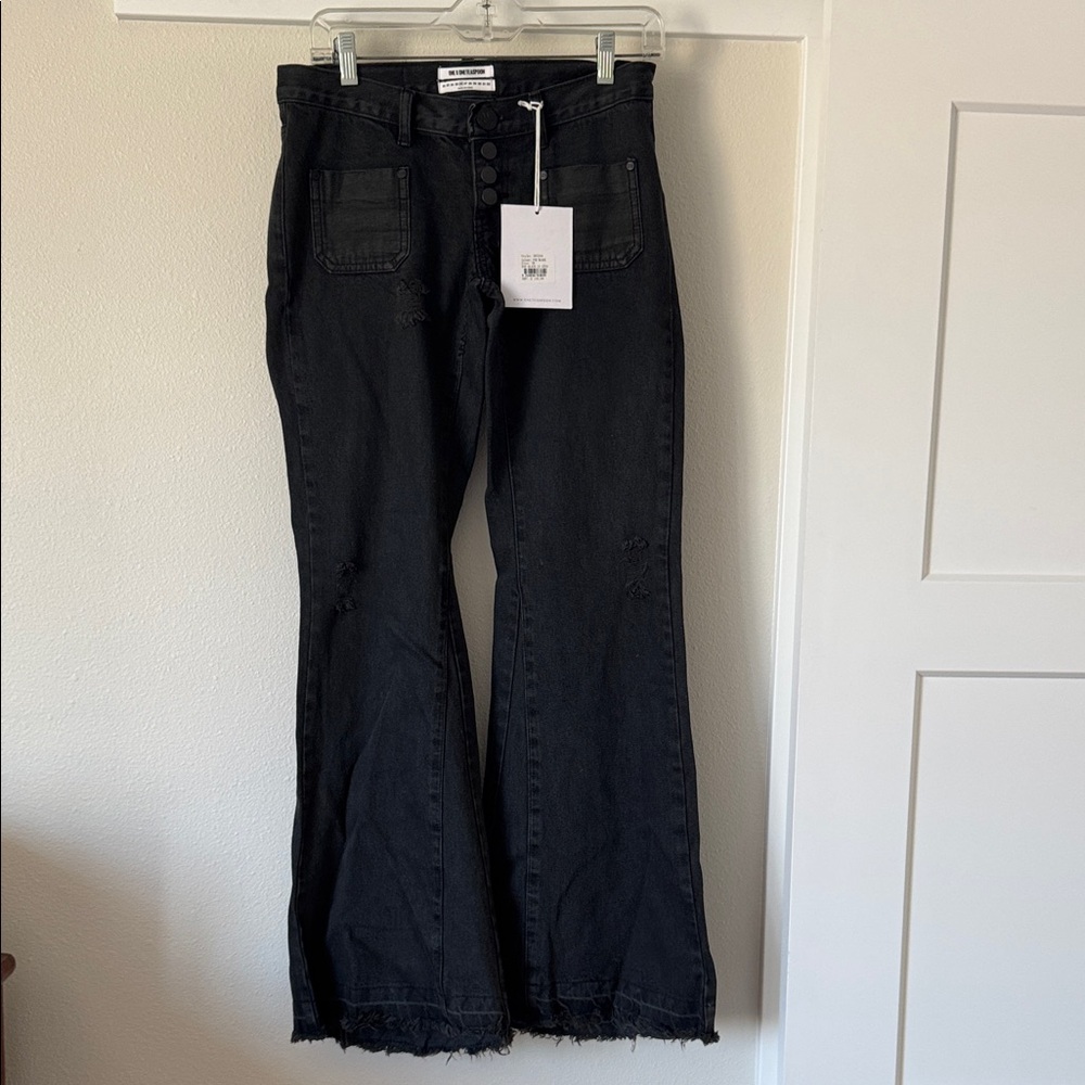 One Teaspoon Black Wide Leg Jeans le cats